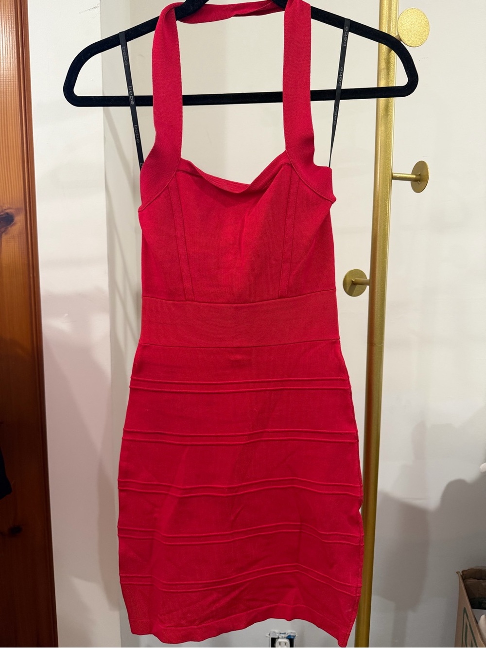 bebe Red Halter Bodycon Mini Dress